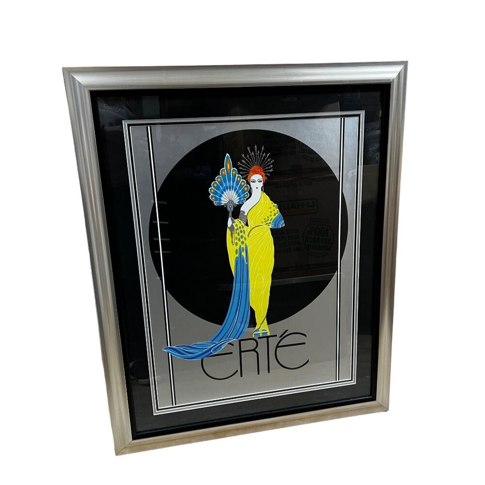 Original Erte Athena Greek Serigraph Framed Print Silver/Black